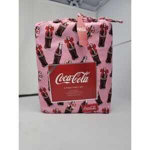 Coca-Cola Pink Bottle Print 4-Piece Twin Sheet Set – Retro Soda Bedding NWT
